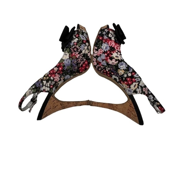Rampage Black Girasole Floral Bow Ankle Strap Cork Heel Sandals Size 6 Women's - Picture 6 of 9